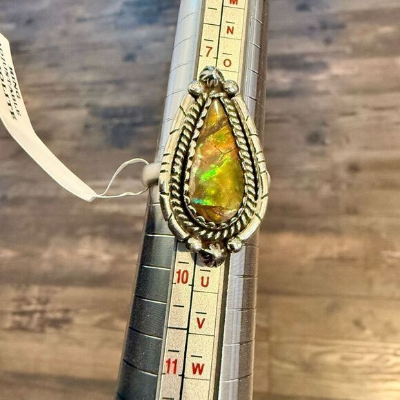 Southwest Rare Ammolite Sterling Silver Adjustable Ring Handmade New - Picture 2 of 4